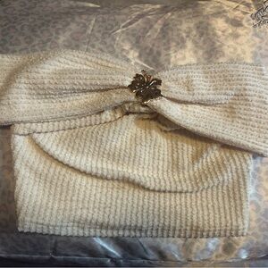 Cream Knitted tube top with Gold Accent and one shoulder.